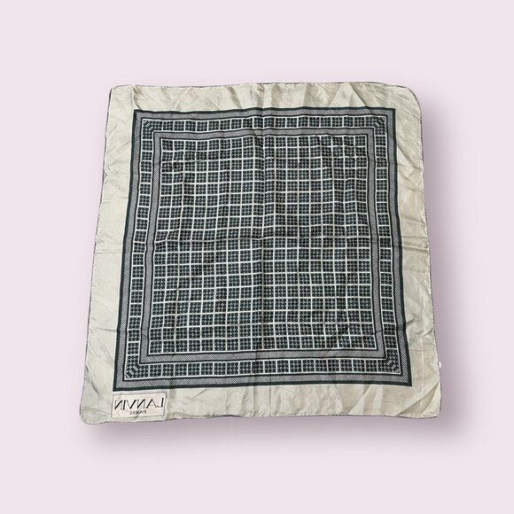 Lanvin Paris Silk Scarf Green Geometric Square Print Designer Vintage - Picture 2 of 5